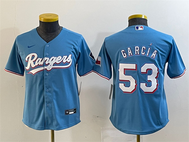 Youth Texas Rangers #53 Adolis García Blue With Patch Stitched Baseball Jersey
